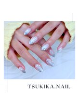 ツキカドットネイル(tsukika.nail)/水色×ホワイトマグネットグラデ