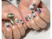 カイヤナイト(Nail Salon Kyanite)/手描きチェック柄デザイン♪