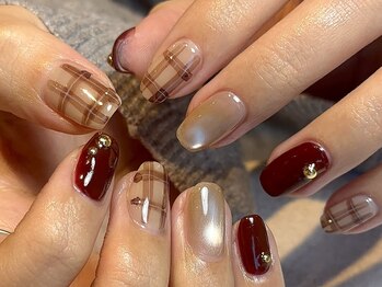 ラクネイル 浦和店(raku nail)/ボルドーチェックネイル