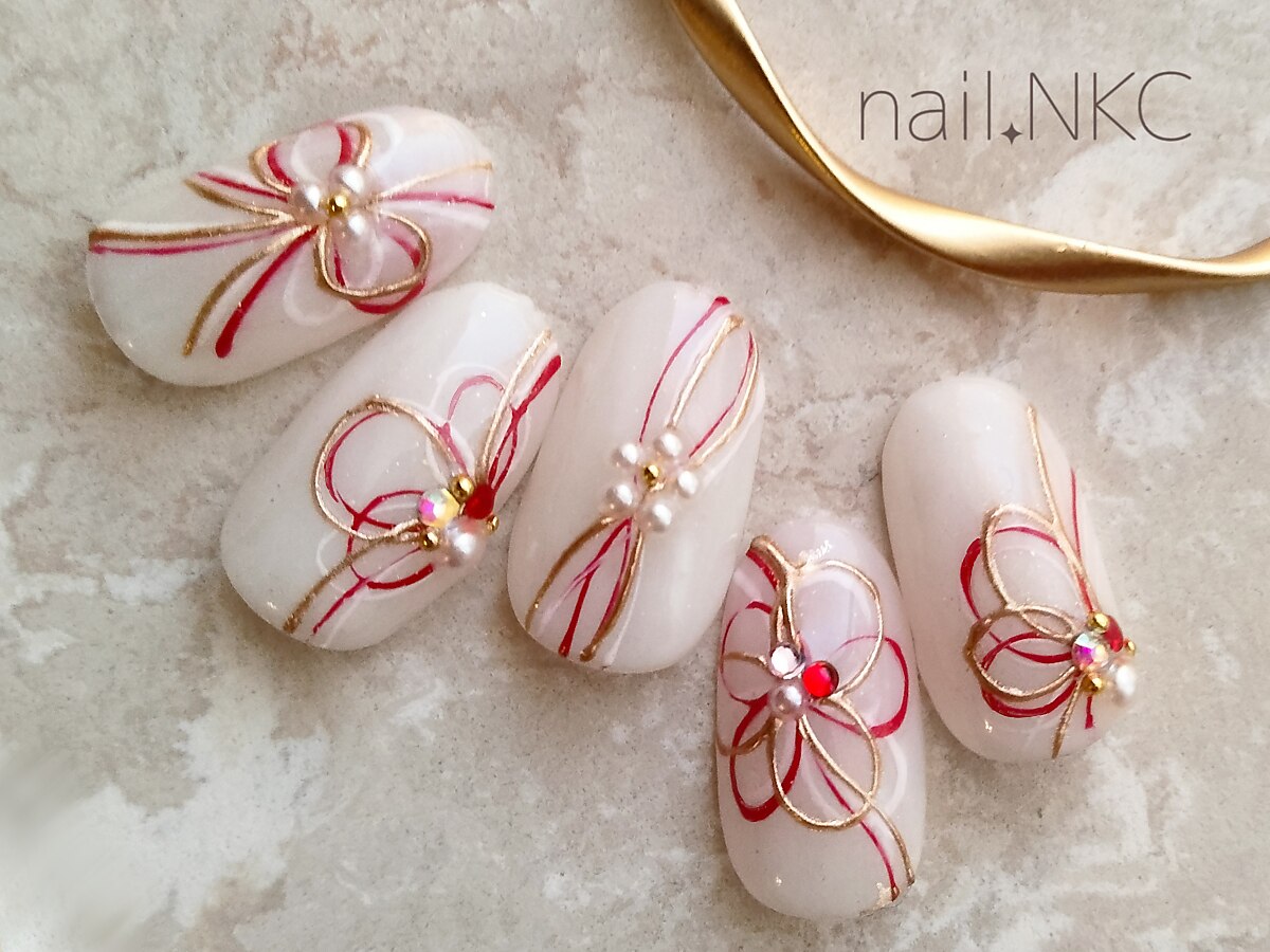 ぷっくりフラワー　マグネット　ボルドー　水引き　うねうね　成人式　振袖 2026年冬トレンド水引のネイルデザイン集｜人気順｜ホットペッパー