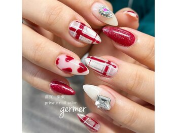ジェルメ(germer)/チェックとハートで冬ネイル♪