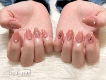 ヒールネイル(heal nail)/サーモンpink×ribbon×perl~