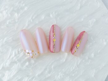 ～ピンクのバイカラーネイル～