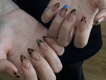 ベストネイル 渋谷109前店(Best Nail)/フレンチ持ち込みヒョウ柄ネイル