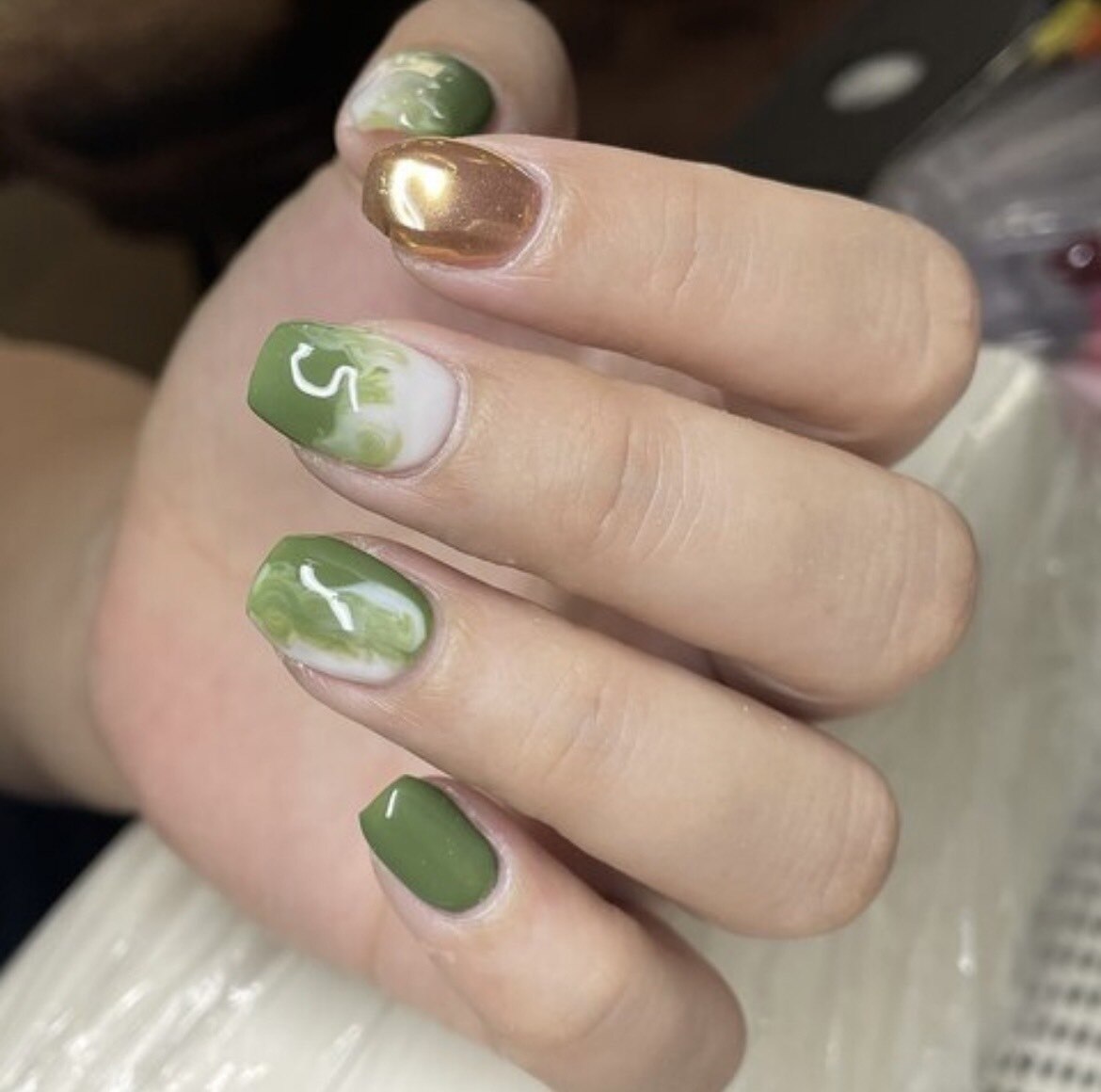 抹茶ラテ ネイルチップ LIPS ハンドメイド・手芸 抹茶風ネイル 現品のみ