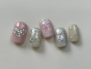 ネイルメゾン 天神店(NAIL MAISON)/リボンピンクラメ春 ¥12500