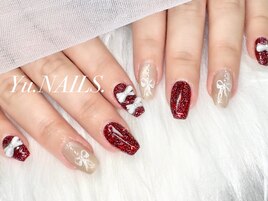 ボルドー◎リボンシールネイル