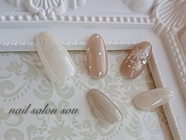 ベージュ×結晶nail