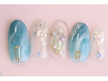 ローズクレア(Rose Crea)/ターコイズブルーの大理石ネイル