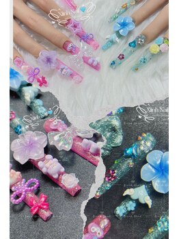 3Dリボン×フラワー姫ネイル