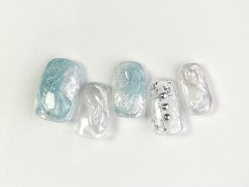 クレモアネイル 池袋西口店(CLEMORE NAIL)/シルバー×ブルー夏ネイル