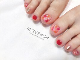 赤とオレンジ＊シェルネイル