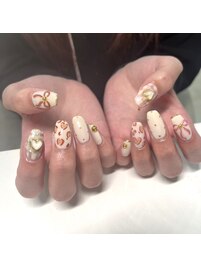 ハートヒョウ柄ネイル/冬ネイル