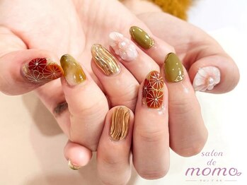 サロン ド モモ(salon de momo)の写真/帯や髪飾りの似合わせや持ち込み成人式ネイルもお任せ♪定額デザインも◎自爪に優しいパラジェル変更可能♪