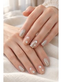 シャンパンラメ×パールビジュー