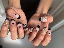 ハートネイル黒フレンチガーリー