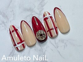 ボルドーチェック柄ネイル