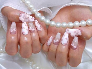 プティネイル(Puty Nail)/花柄リボン×フレンチネイル♪