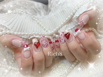 ネイルアンドまつげエクステ リッチエイト 原宿店(Rich8)/ツイード×赤フレンチネイル