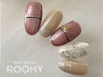 ネイルサロンルーミー(ROOMY)/マグネットリボンチェックネイル