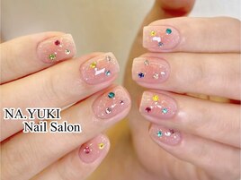 キラキラチークネイルカラフル夏