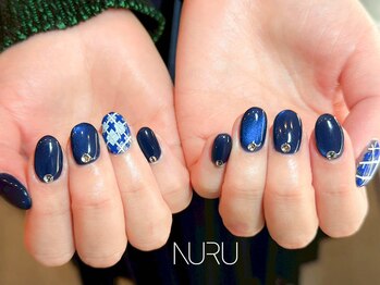 ヌル ネイル 堀江(NURU NAIL HORIE)/ブルー×チェックネイル