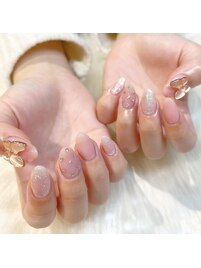 蝶々ネイル/ちゅるんぴんく