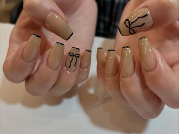 アイネイルズ 天神今泉店(I-nails)/【sana.i】シンプルリボンネイル