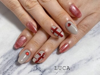 ネイルアトリエルカ(nail atelier LUCA)/W-466 ボルドーチェックネイル
