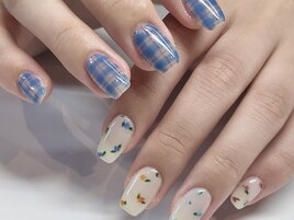 チェック花柄ネイル