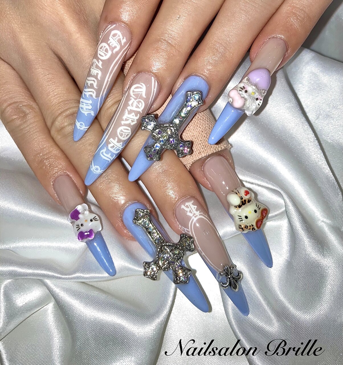 【オーダー】ネイルチップ くすみブルー クロム y2k オーダー】ネイルチップ くすみブルー クロム y2k オーダー】ネイル