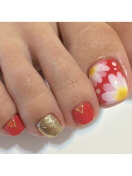 ビアンカ(Bianca)/オレンジピンク×フラワーネイル