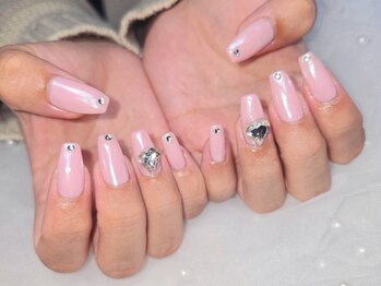 ネイルバイピヌ(nail by pinu)/白みピンク×ホワイトミラー