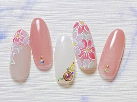 手描き花ネイル