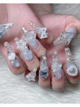 水色平成女児ネイル スカルプ