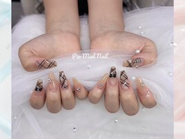 ブラウンチェック×小粒リボン