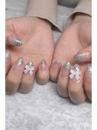 シルバーラメグラ×リボン♪