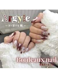 ボルドー×アーガイルネイル