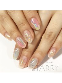 夏ネイル　キラキラ　ユニコーン