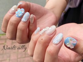 オーロラ×リボン×クリアネイル