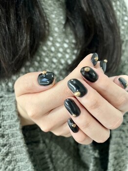 オマモリ ネイル 心斎橋店(omamori nail)/black×stone