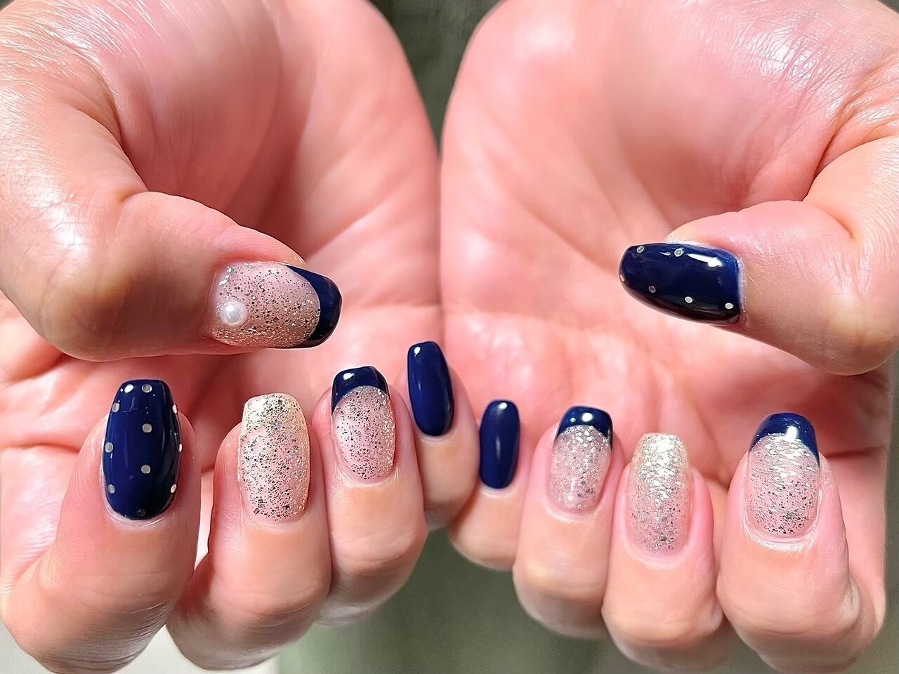 ネイルチップ オーダー ネイビー マグネット フレンチ キルティング サブカル ネイルチップ オーダー ネイビー マグネット フレンチ