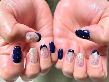ネイルサロンアンドスクール ミュー(Nail Salon & school mieux)/ネイビーフレンチデザイン