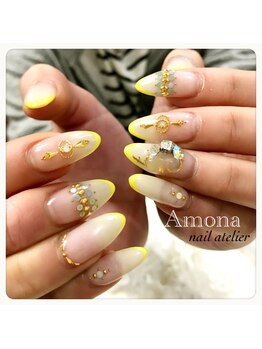 アモーナ ネイルアトリエ(amona nail atelier)/黄色の細フレンチnail♪