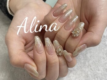 エリナネイルサロン池袋(Alina Nail Salon)/ラメグラデーション+パーツ