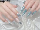 水色　ラメ　フレンチ