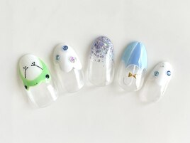 手描き　梅雨　カエル