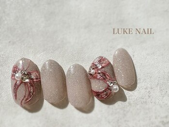 ルークネイル(LUKE NAIL)/ミラーリボンネイル　春ネイル