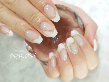 シュガーネイル(sugar nail)/白フレンチ&ミラーライン