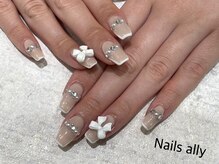 ネイルズアリー 立川店(Nails ally)/リボン×スキニーフレンチ×秋冬